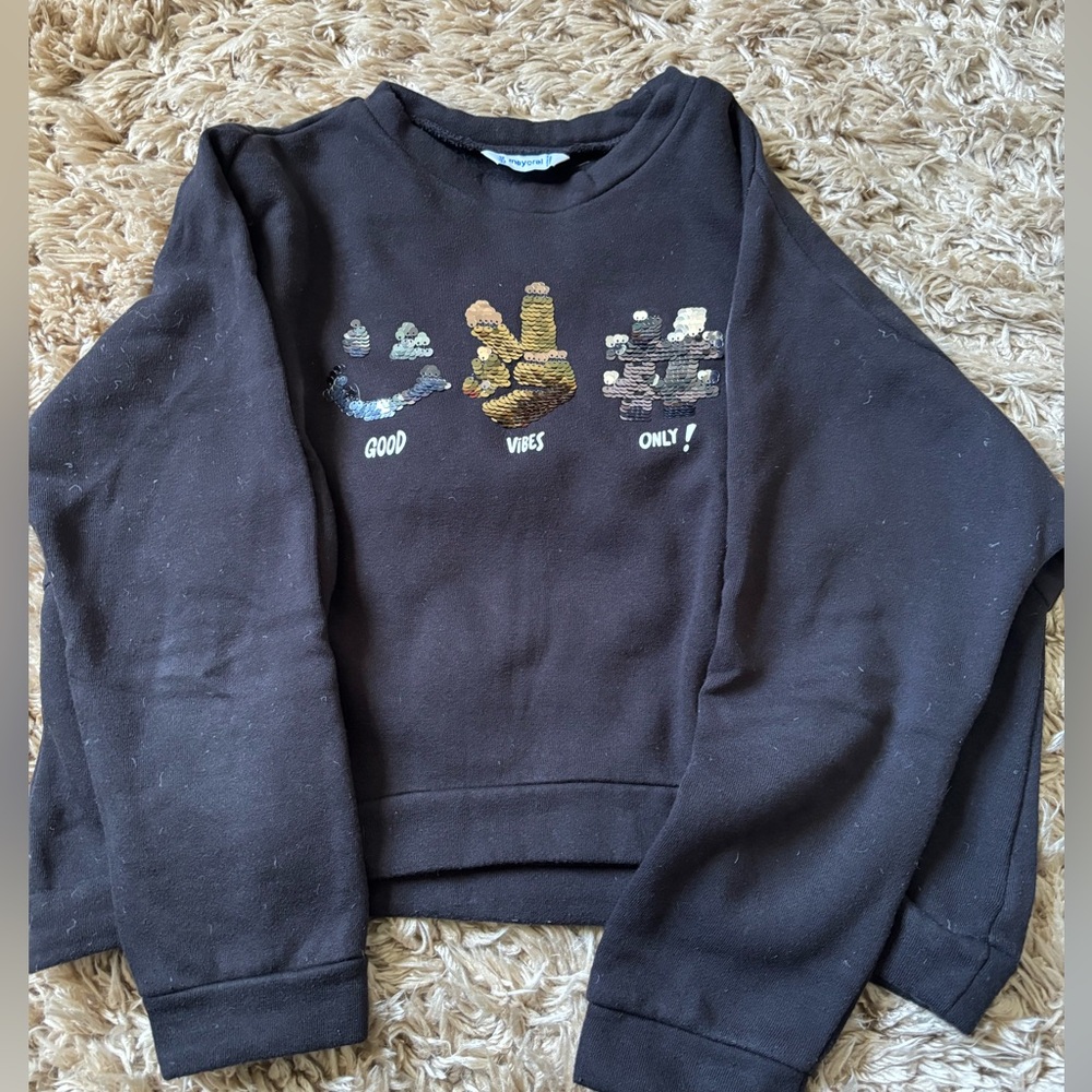 Mayoral Black Crewneck Sweatshirt with Sequin 'Good Vibes Only' Graphic